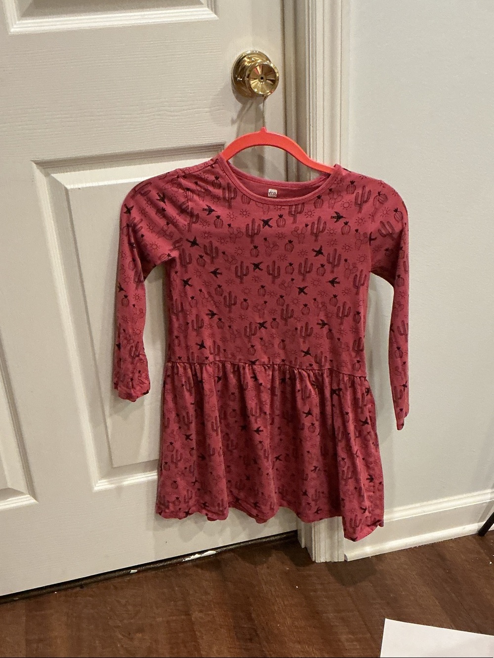 Tea Collection Mauve Pink Long-Sleeve Peplum Dress with Cactus Print